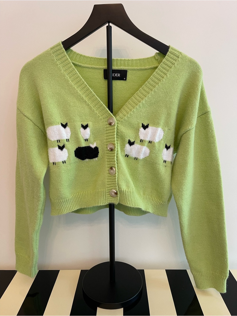 Cider V-Neck Lime Green Cardigan with Sheep - Picture 4 of 10
